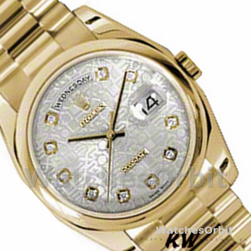 Rolex Day-Date 118208 Silver Diamond Jubilee Dial Yellow Gold 36mm Unisex Replica Watch