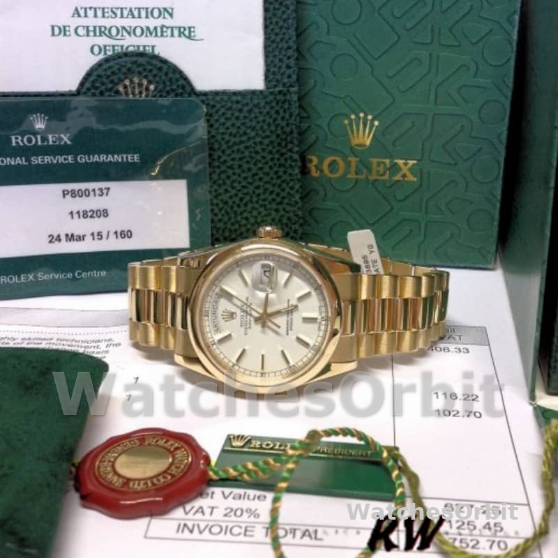Rolex Day-Date 118208 White Dial 36mm Unisex Replica Watch
