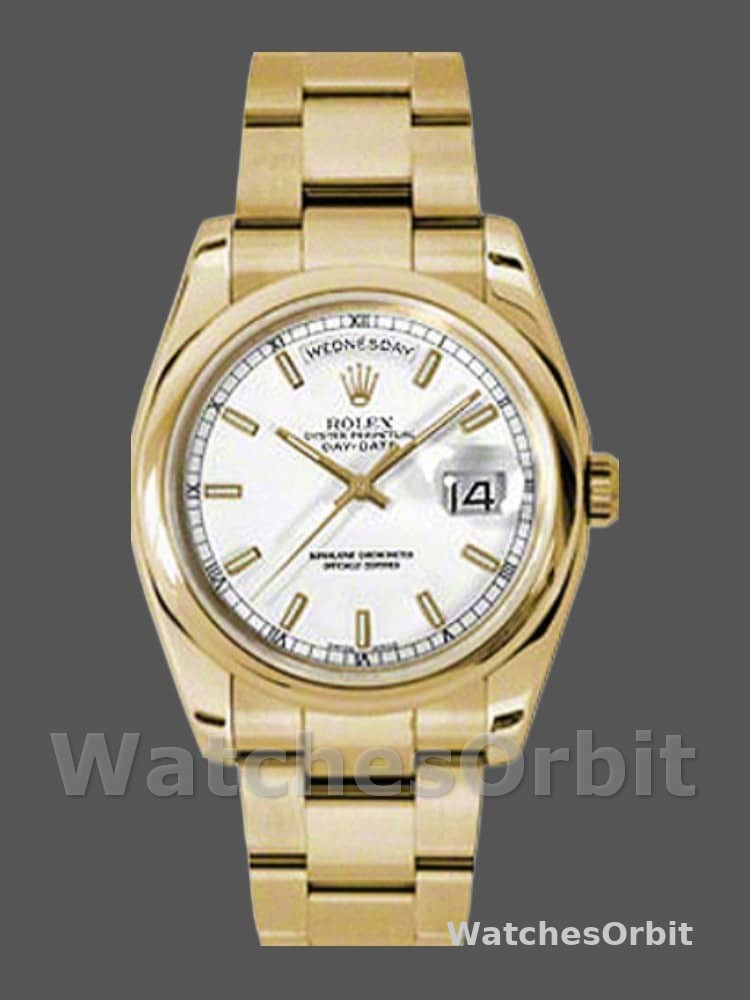 Rolex Day-Date 118208 White Dial Yellow Gold 36mm Unisex Replica Watch