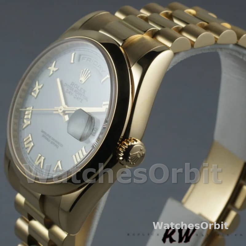 Rolex Day-Date 118208 White Roman Dial Roman Numerals 36mm Unisex Replica Watch
