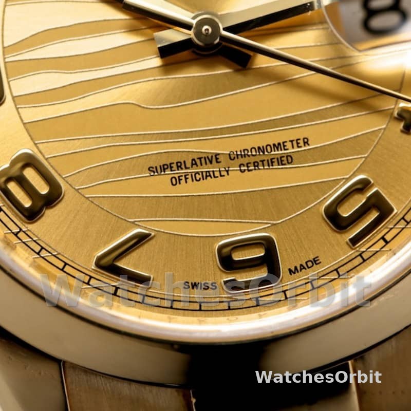Rolex Day-Date 118208 Yellow Gold Arabic Numeral Wave Champagne Dial 36mm Unisex Replica Watch
