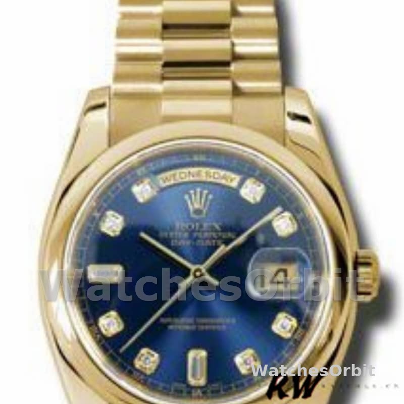Rolex Day-Date 118208 Yellow Gold Blue Diamond Dial 36mm Unisex Replica Watch
