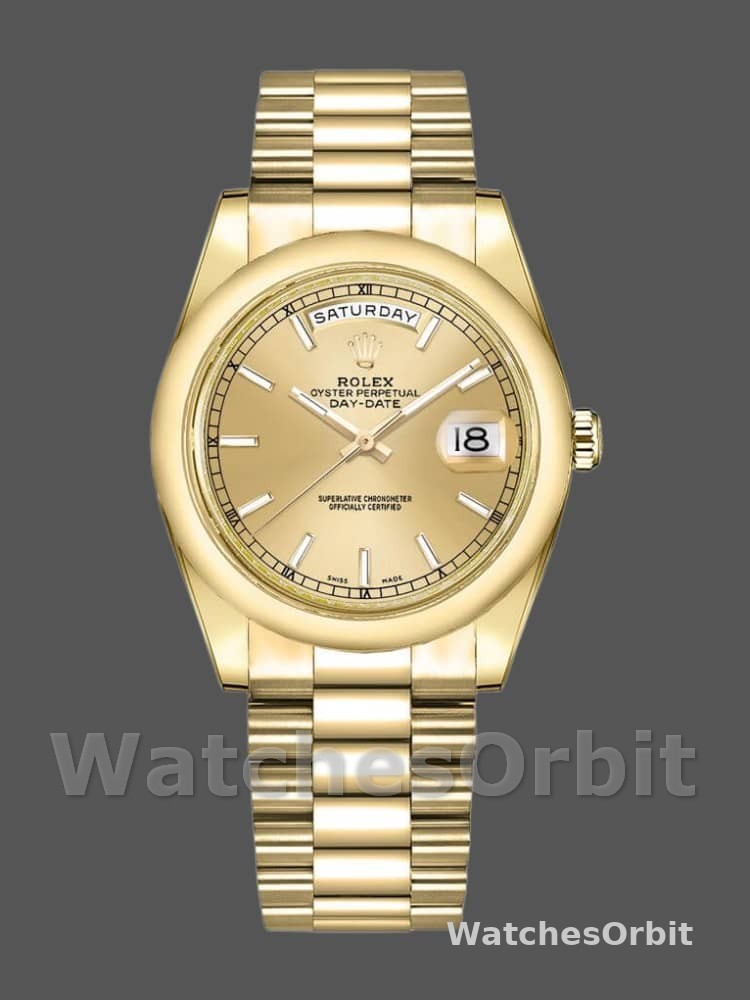 Rolex Day-Date 118208 Yellow Gold Champagne Dial 36mm Unisex Replica Watch