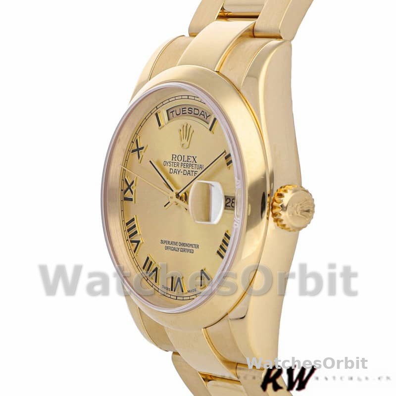 Rolex Day-Date 118208 Yellow Gold Champagne Dial Roman Numerals 36mm Unisex Replica Watch