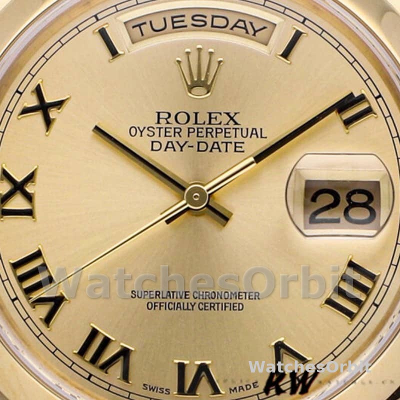 Rolex Day-Date 118208 Yellow Gold Champagne Dial Roman Numerals 36mm Unisex Replica Watch