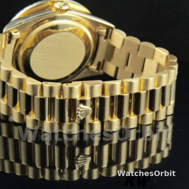 Rolex Day-Date 118208 Yellow Gold Green Diamond Paved Arabic Dial 36mm Unisex Replica Watch
