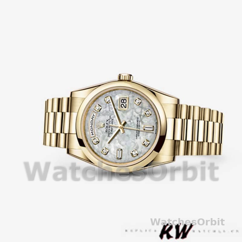 Rolex Day-Date 118208 Yellow Gold Mother of Pearl Diamond Dial 36mm Unisex Replica Watch