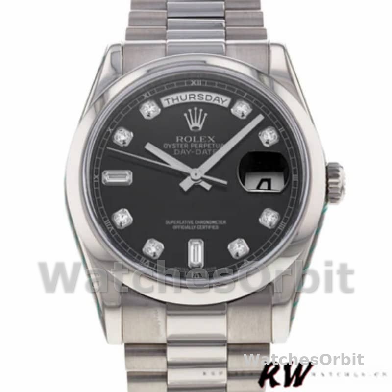 Rolex Day-Date 118209 Black dial white gold 36mm Unisex Replica Watch
