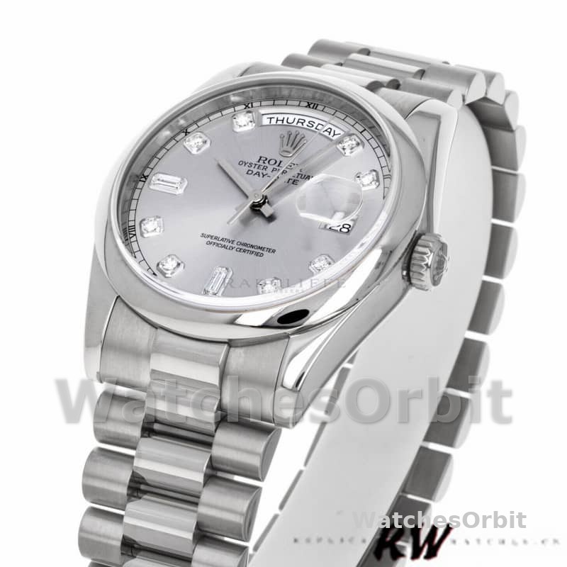 Rolex Day-Date 118209 White Gold Silver Diamond Dial Automatic 36mm Unisex Replica Watch