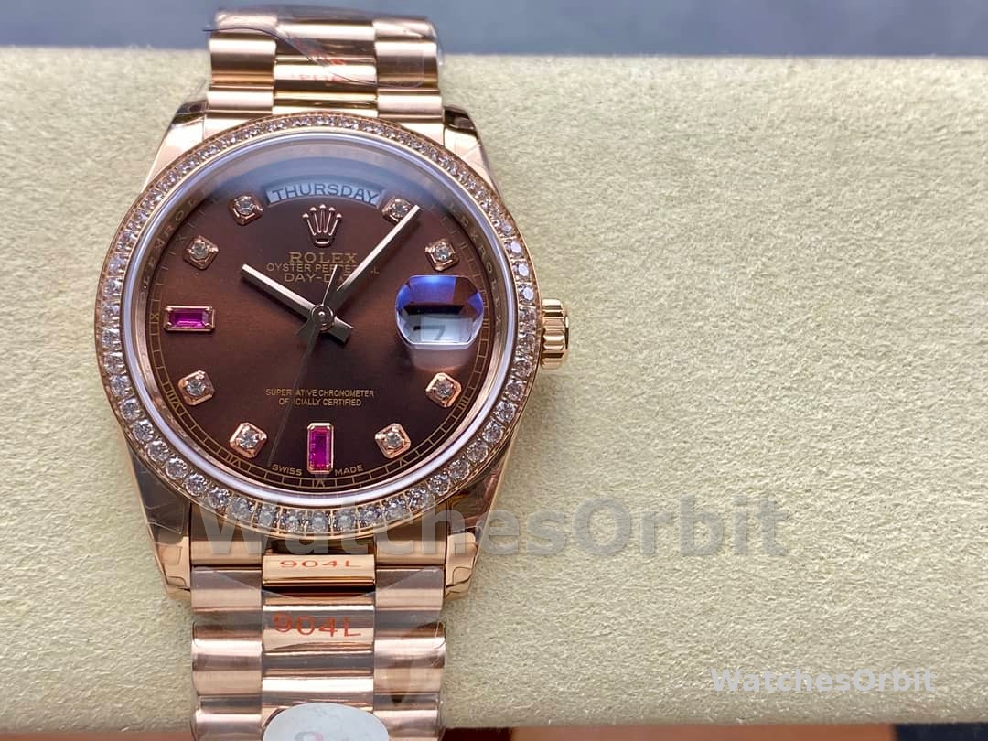 Rolex Day-Date 118235 Rose Gold Chocolate Brown Dial 36mm Unisex Replica Watch