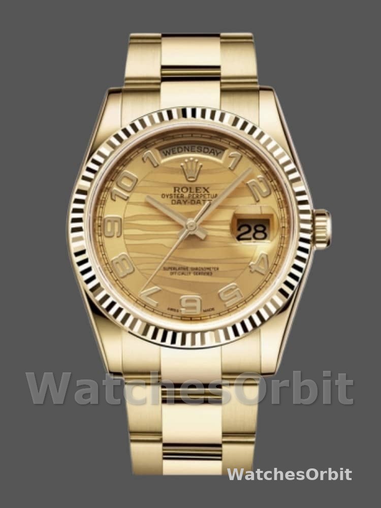 Rolex Day-Date 118238 Arabic Numeral Wave Champagne Dial 36mm Unisex Replica Watch