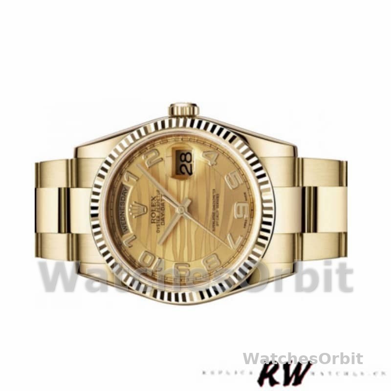 Rolex Day-Date 118238 Arabic Numeral Wave Champagne Dial 36mm Unisex Replica Watch