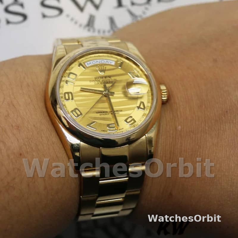 Rolex Day-Date 118238 Arabic Numeral Wave Champagne Dial 36mm Unisex Replica Watch