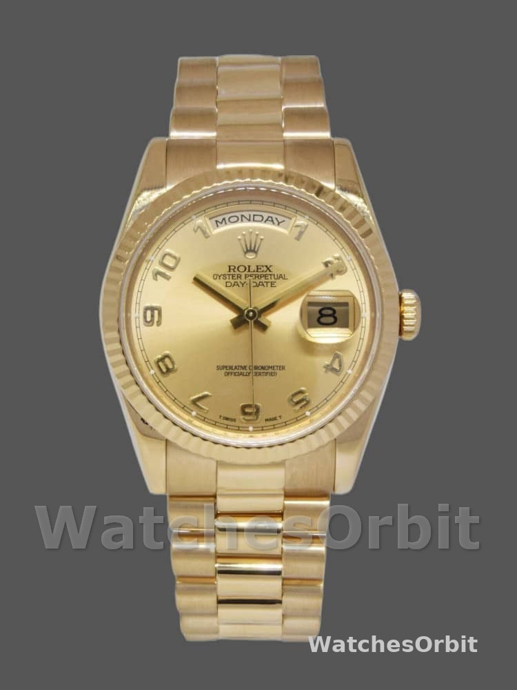 Rolex Day-Date 118238 Champagne Dial Arabic Numeral 36mm Unisex Replica Watch