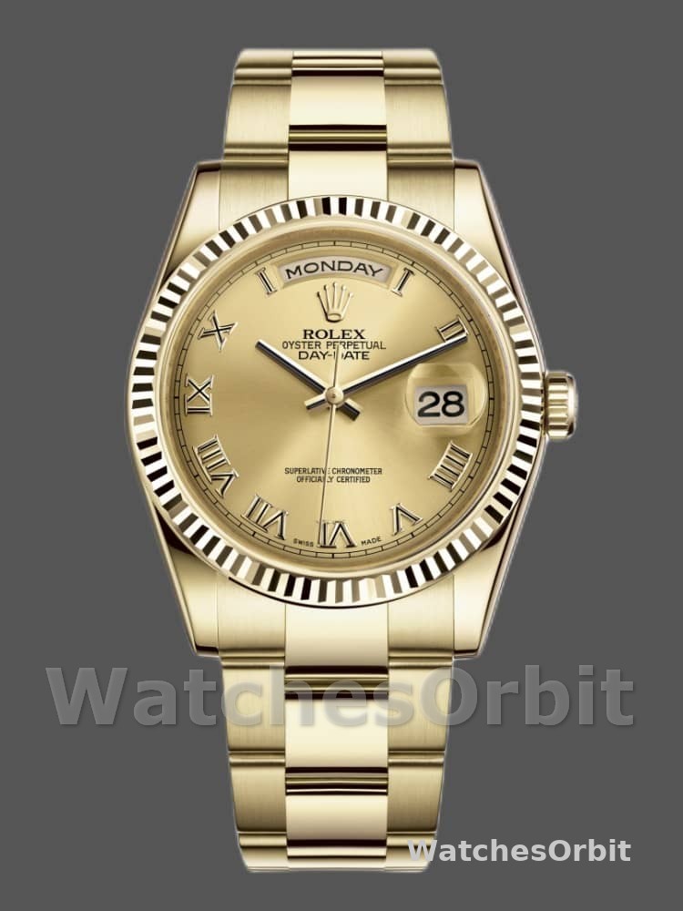 Rolex Day-Date 118238 Champagne Dial Yellow gold 36mm Unisex Replica Watch