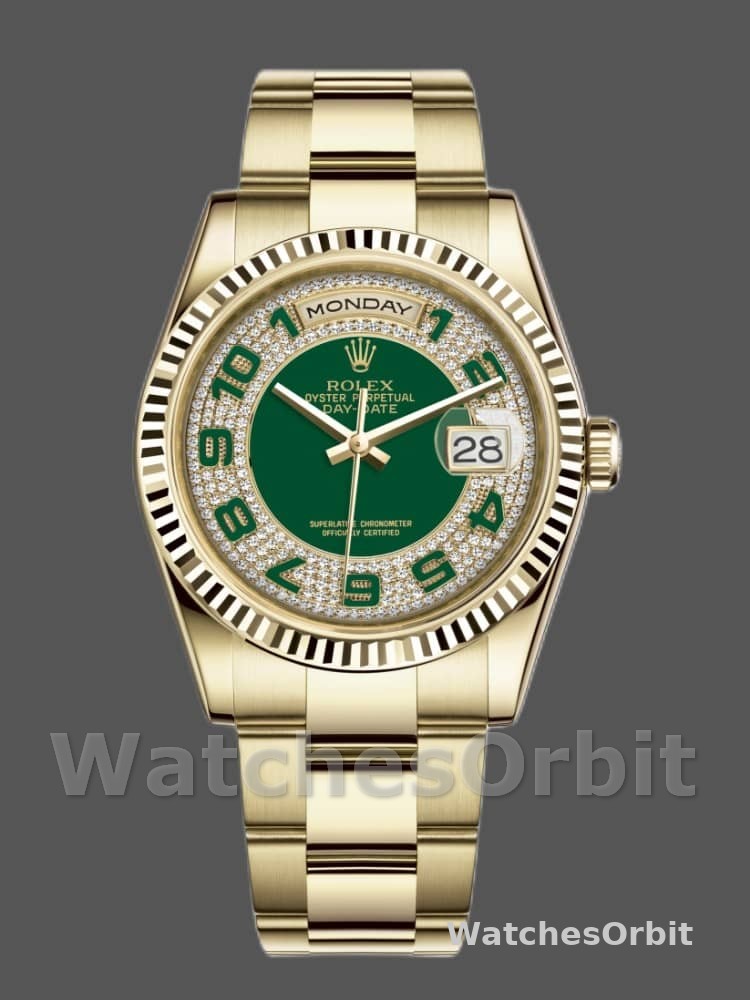 Rolex Day-Date 118238 Green Diamond Pave Dial 36mm Unisex Replica Watch