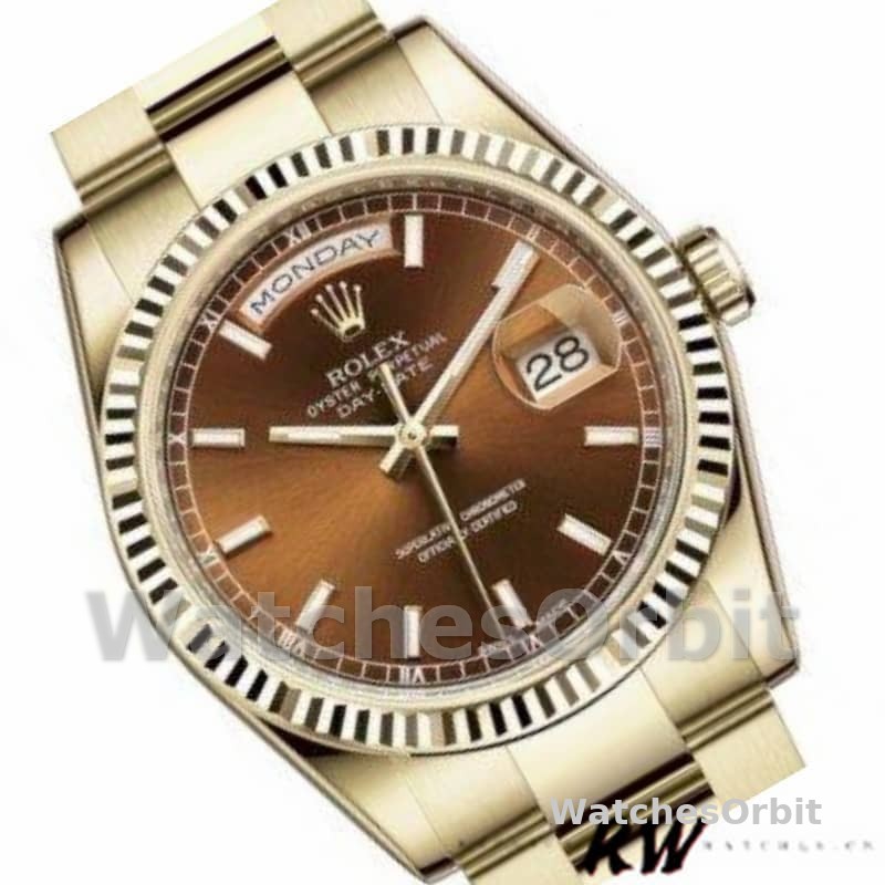 Rolex Day-Date 118238 Index Cognac Dial Fluted Bezel 36mm Unisex Replica Watch