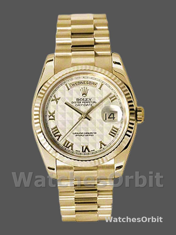 Rolex Day-Date 118238 Ivory Dial Fluted Bezel 36mm Unisex Replica Watch