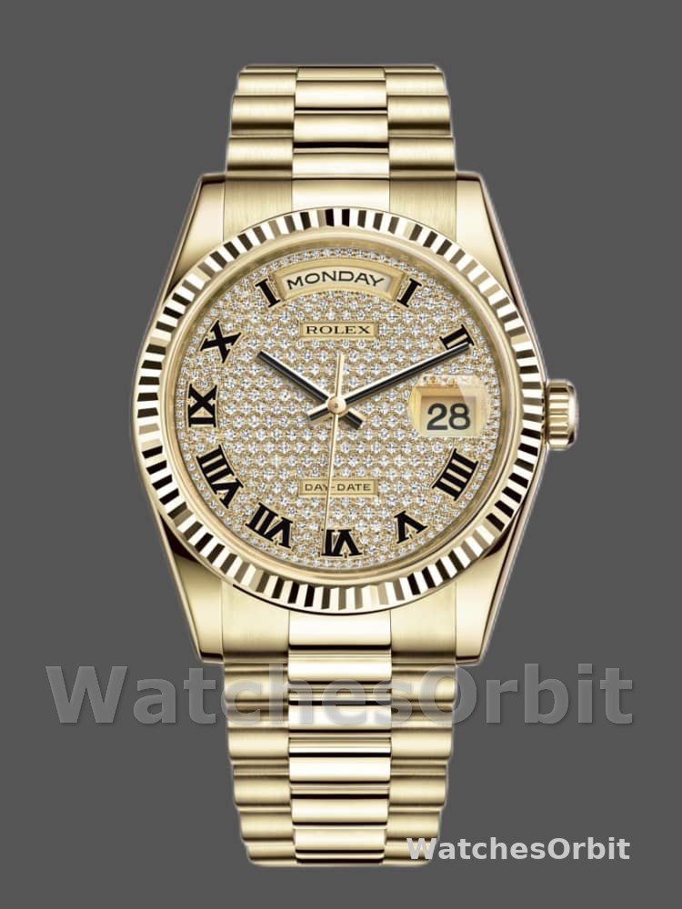 Rolex Day-Date 118238 Pave diamond dial 36mm Unisex Replica Watch