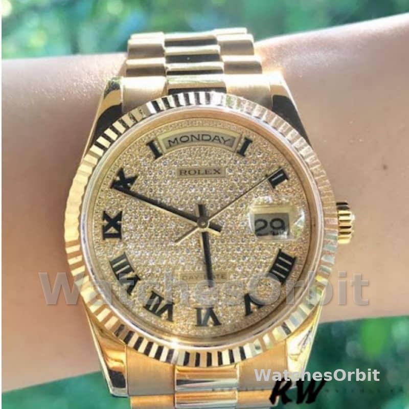 Rolex Day-Date 118238 Pave diamond dial 36mm Unisex Replica Watch
