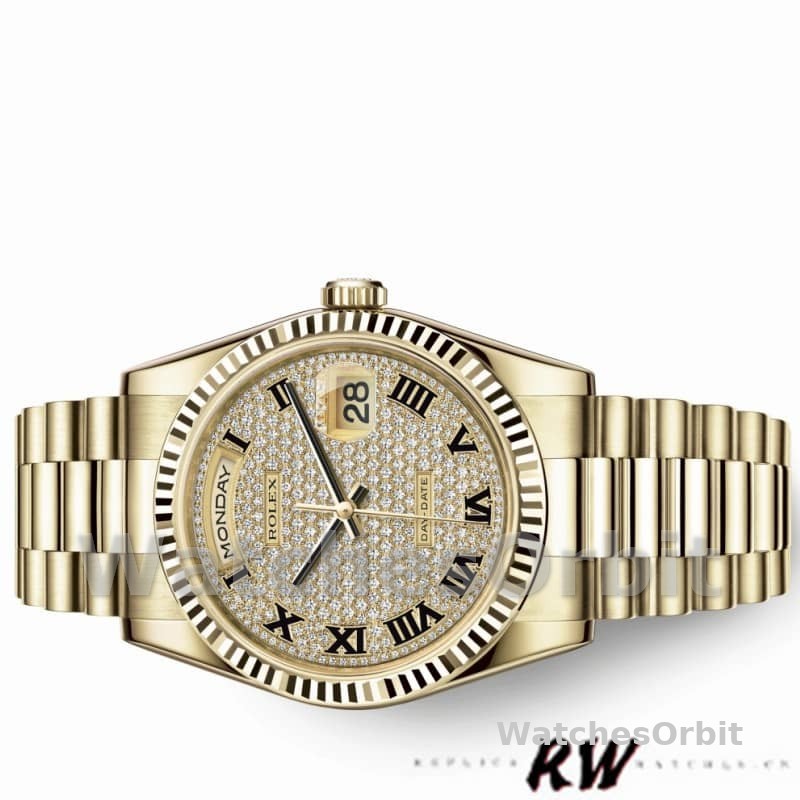Rolex Day-Date 118238 Pave diamond dial 36mm Unisex Replica Watch