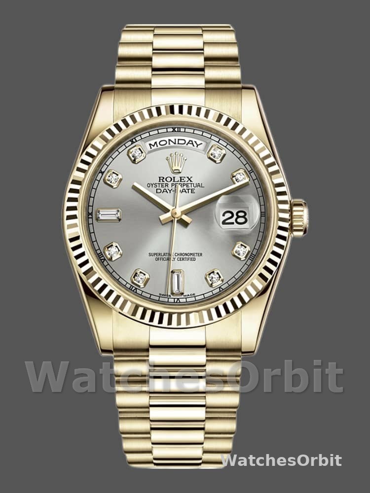 Rolex Day-Date 118238 Silver Diamond Dial 36mm Unisex Replica Watch