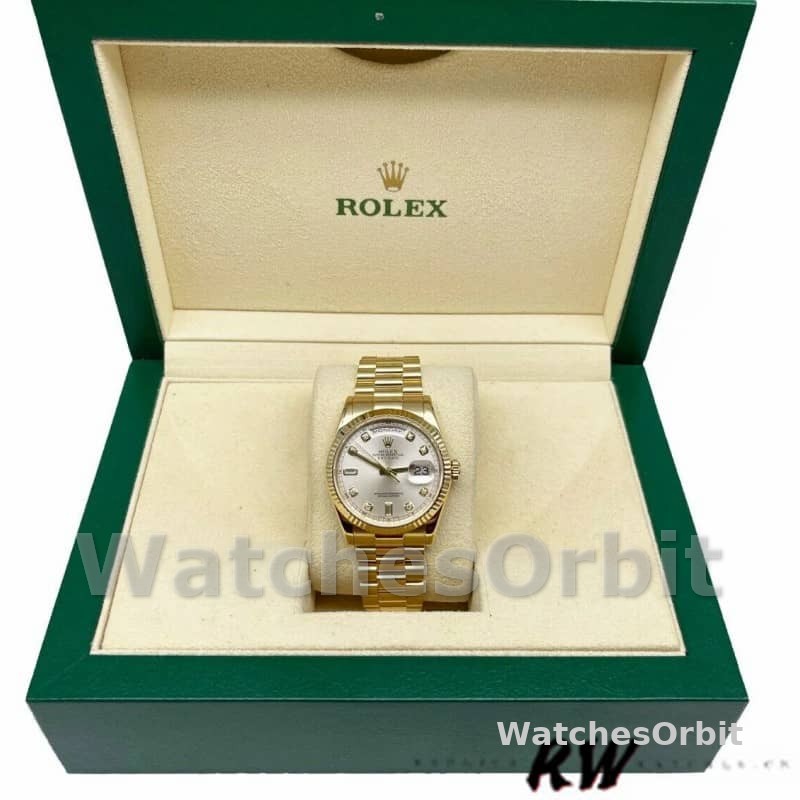 Rolex Day-Date 118238 Silver Diamond Dial 36mm Unisex Replica Watch