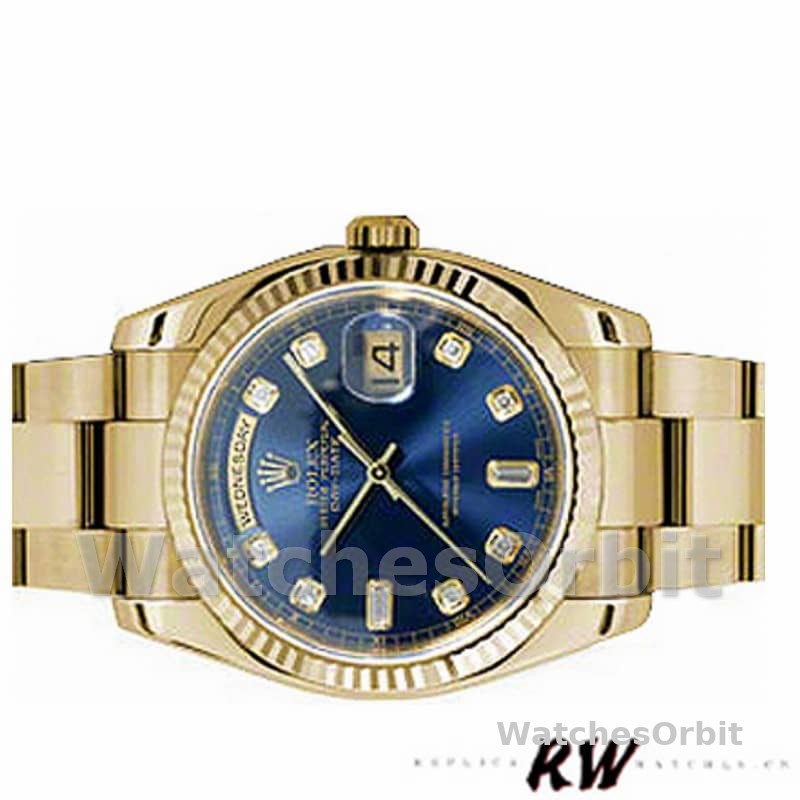 Rolex Day-Date 118238 Yellow Gold Blue Diamond Dial Unisex Replica Watch