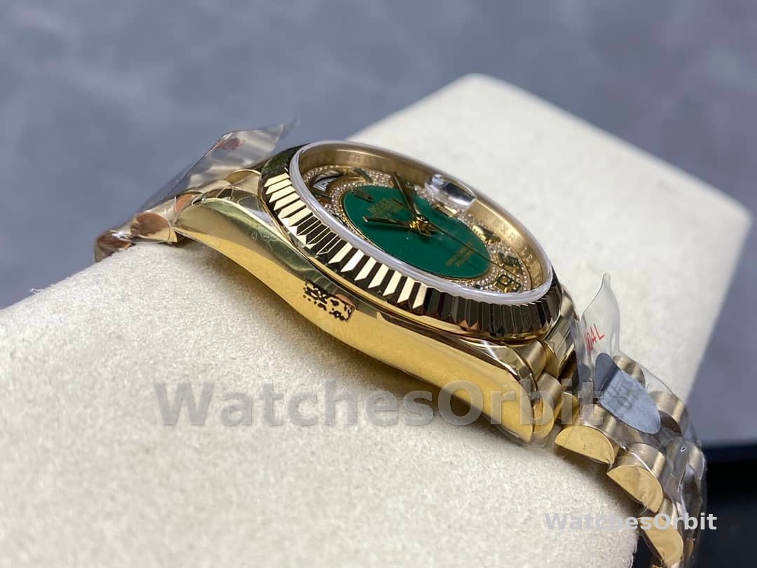 Rolex Day-Date 118238 Yellow Gold Green Diamond Pave Dial 36mm Unisex Replica Watch