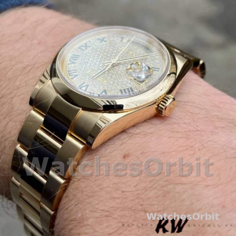 Rolex Day-Date 118238 Yellow Gold Pave diamond dial 36mm Unisex Replica Watch
