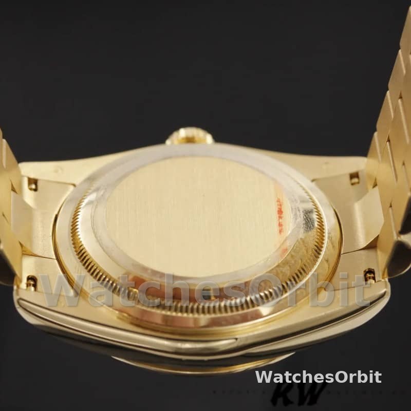 Rolex Day-Date 118238 Yellow Gold Silver dial Fluted Bezel 36mm Unisex Replica Watch