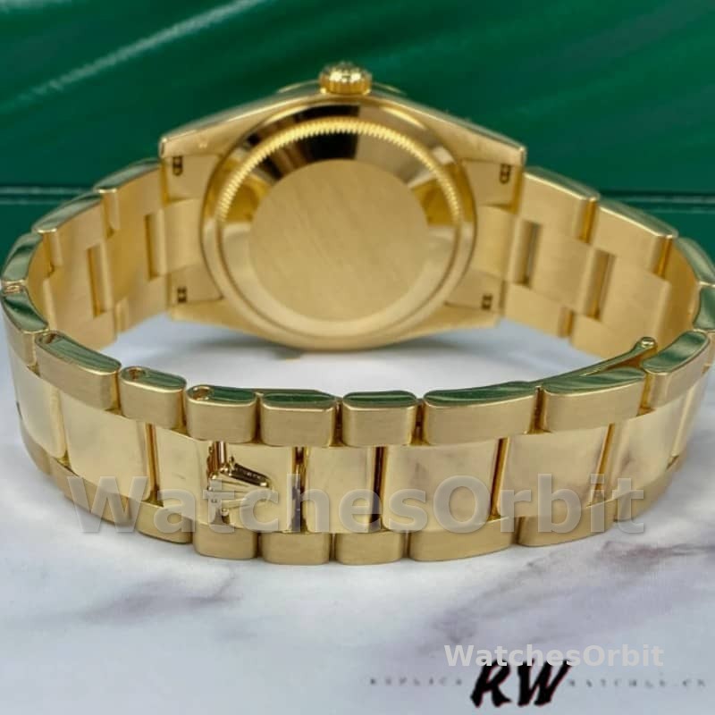 Rolex Day-Date 118238 Yellow Gold Silver dial Fluted Bezel 36mm Unisex Replica Watch