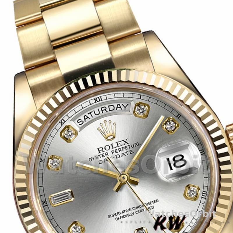 Rolex Day-Date 118238 Yellow Gold Silver Diamond Dial 36mm Unisex Replica Watch