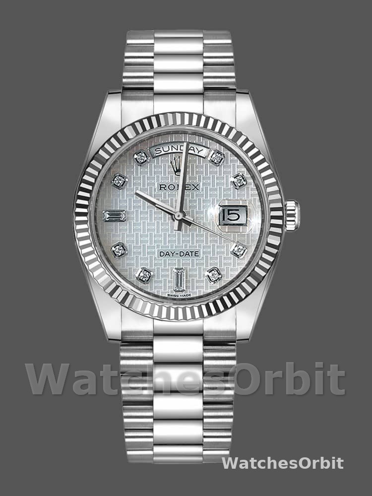 Rolex Day-Date 118239 Mother of Pearl White Dial Fluted Bezel 36mm Unisex Replica Watch