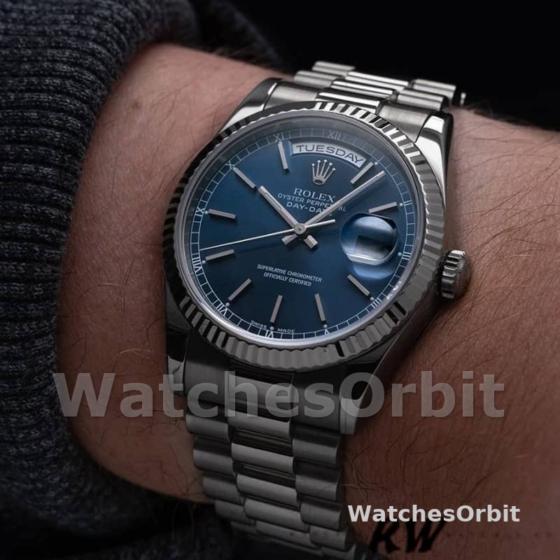 Rolex Day-Date 118239 White Gold Blue Dial 36mm Unisex Replica Watch