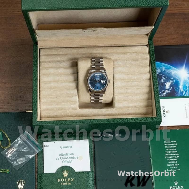 Rolex Day-Date 118239 White Gold Blue Dial 36mm Unisex Replica Watch