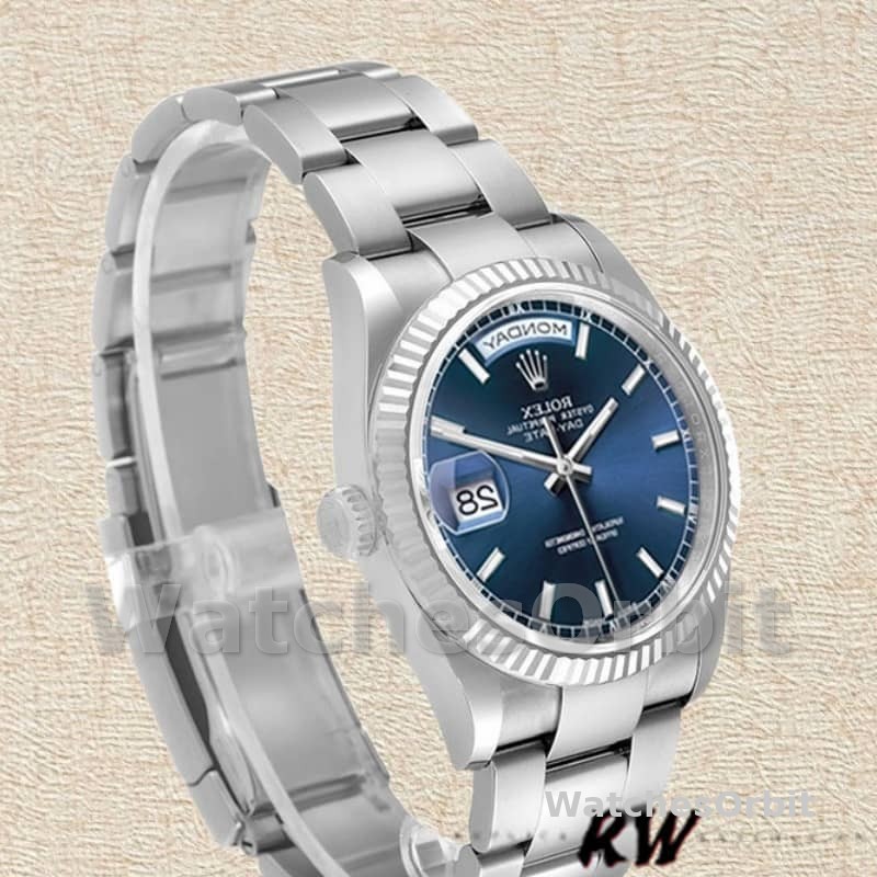 Rolex Day-Date 118239 White Gold Blue Dial Fluted Bezel 36mm Unisex Replica Watch