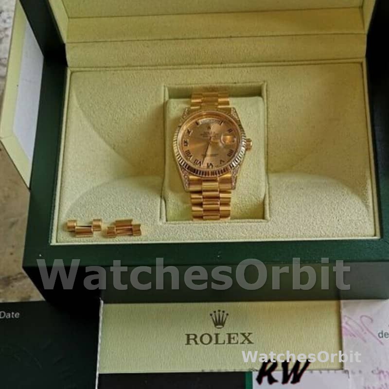 Rolex Day-Date 118338 Champagne Dial Roman Numerals 36mm Unisex Replica Watch