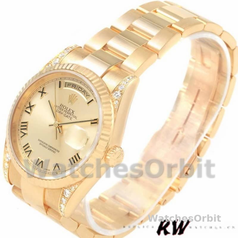 Rolex Day-Date 118338 Yellow gold Champagne Dial Roman Numerals 36mm Unisex Replica Watch