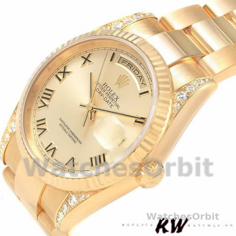 Rolex Day-Date 118338 Yellow gold Champagne Dial Roman Numerals 36mm Unisex Replica Watch