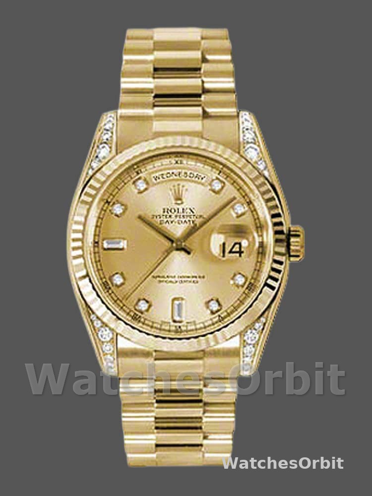 Rolex Day-Date 118338 Yellow Gold Champagne Diamonds Dial 36mm Unisex Replica Watch