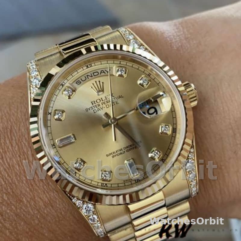 Rolex Day-Date 118338 Yellow Gold Champagne Diamonds Dial 36mm Unisex Replica Watch