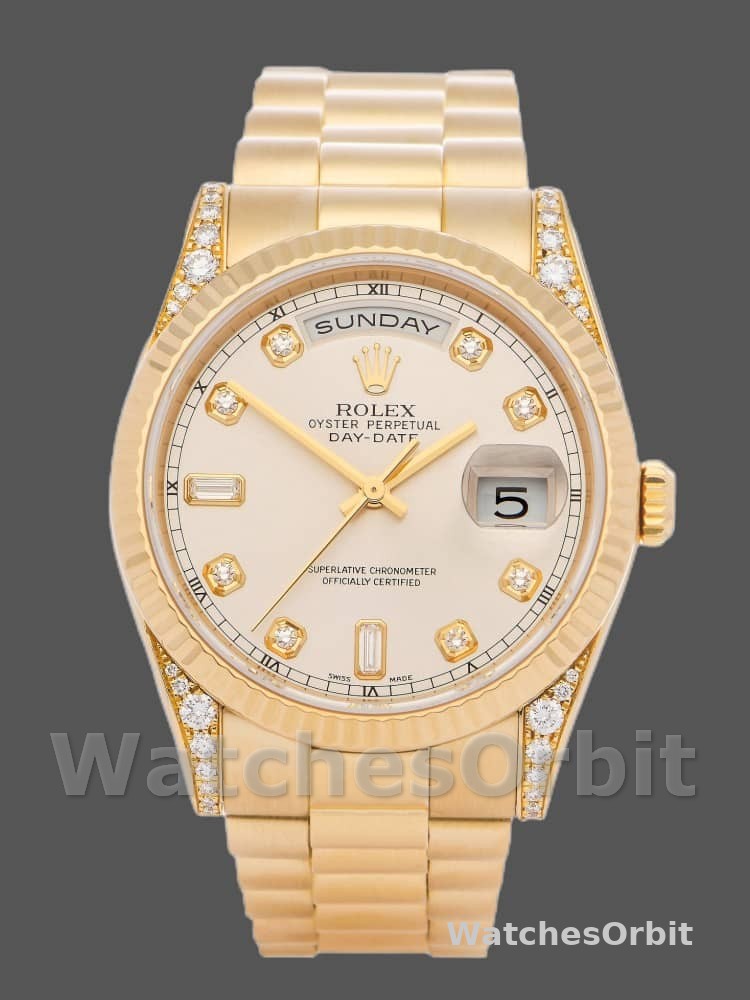 Rolex Day-Date 118338 Yellow gold Silver dial 36mm Unisex Replica Watch