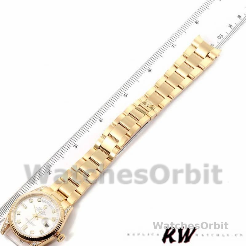 Rolex Day-Date 118338 Yellow gold Silver Diamond dial 36mm Unisex Replica Watch