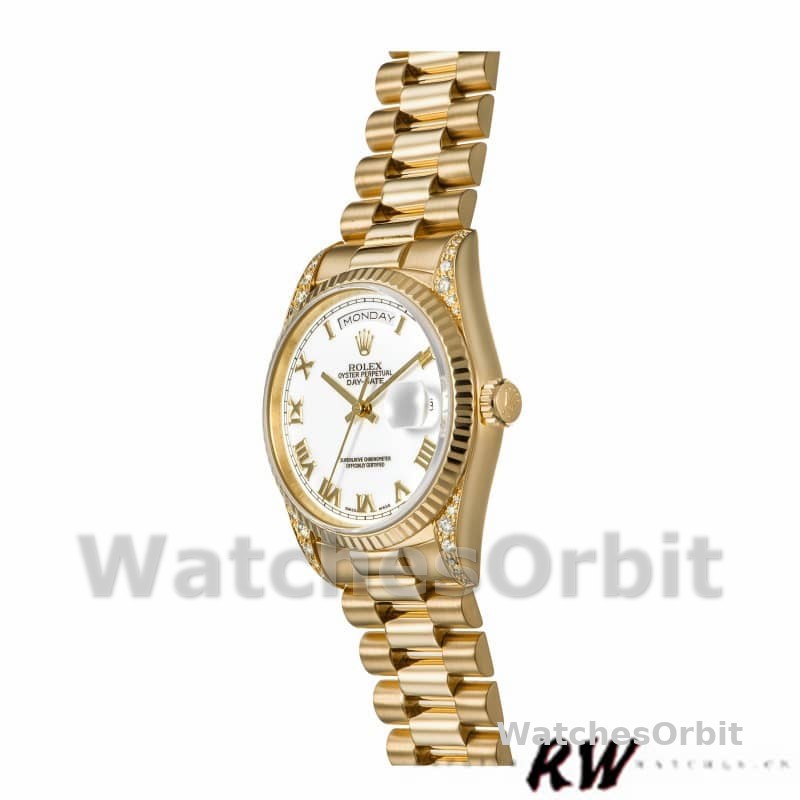 Rolex Day-Date 118338 Yellow gold White Roman Dial 36mm Unisex Replica Watch