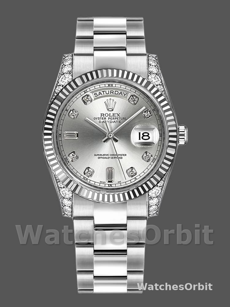 Rolex Day Date 118339 Silver Dial Fluted Bezel 36mm Unisex Replica Watch