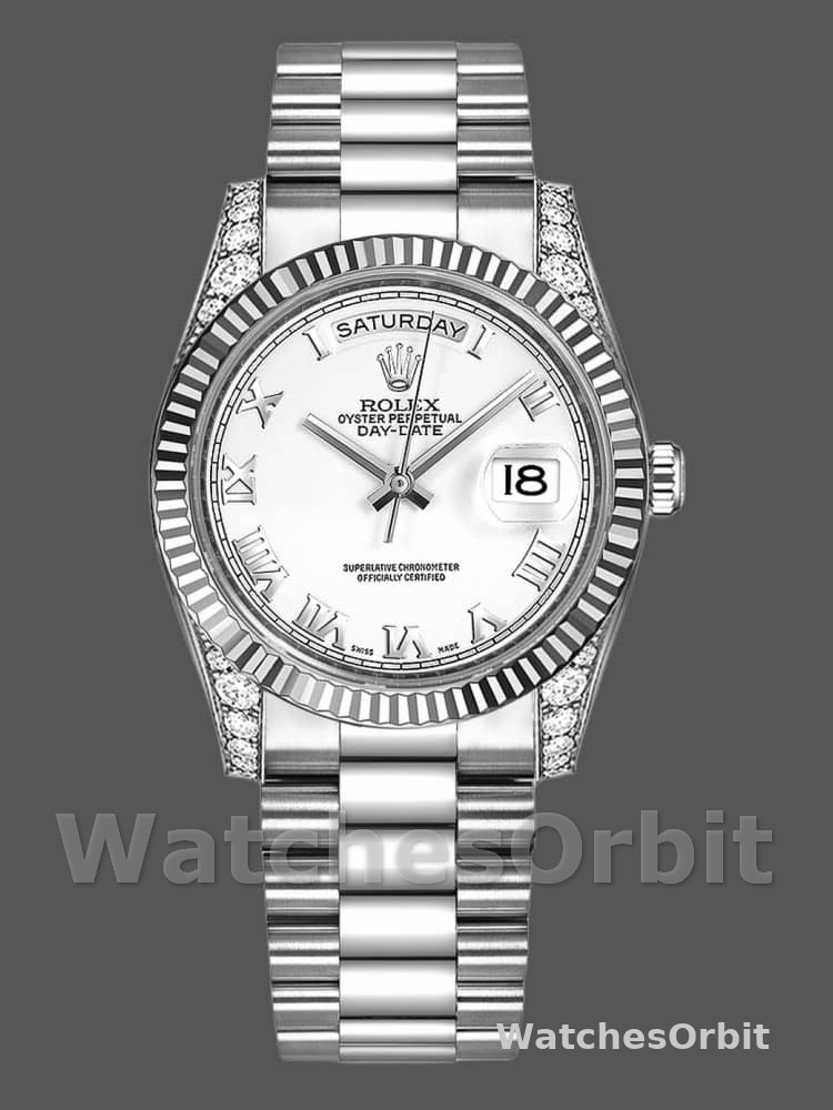 Rolex Day Date 118339 White Dial Fluted Bezel 36mm Unisex Replica Watch