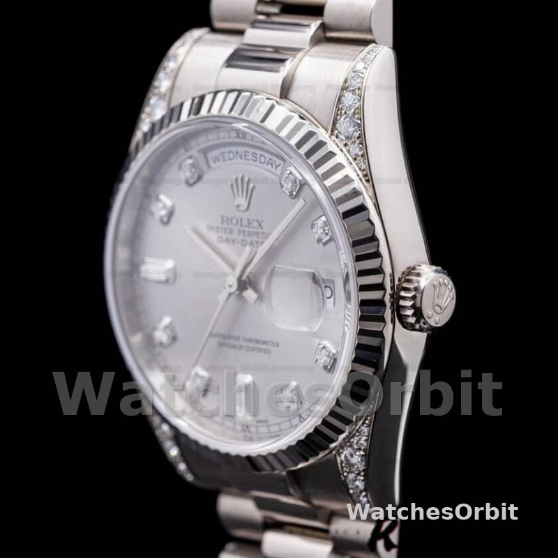 Rolex Day Date 118339 White Gold Silver Dial Fluted Bezel 36mm Unisex Replica Watch
