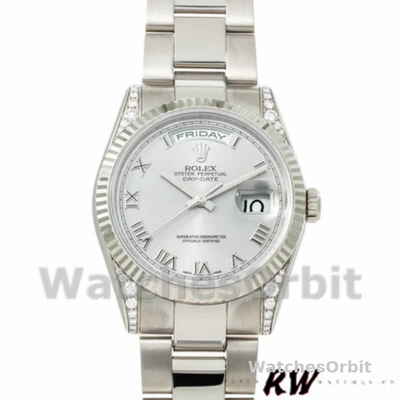 Rolex Day Date 118339 White Gold white Dial Fluted Bezel 36mm Unisex Replica Watch