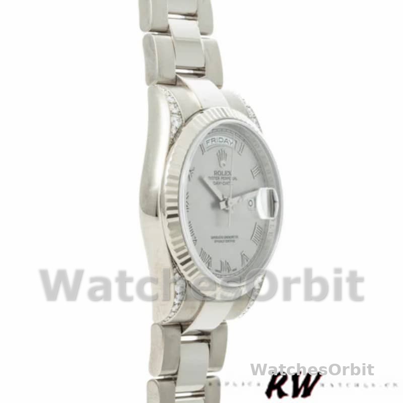 Rolex Day Date 118339 White Gold white Dial Fluted Bezel 36mm Unisex Replica Watch